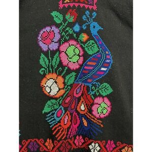Handmade Mexican‎ Artisanal Poncho Embroidered Woven Shawl Artisan Wrap Peacock